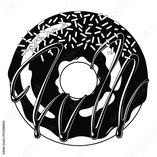 Vector art of delicious donut with chocolate glaze and sprinkles looks tempting and sweet