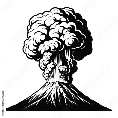 Vector art of volcano eruption with smoke and ash creates a dramatic natural disaster