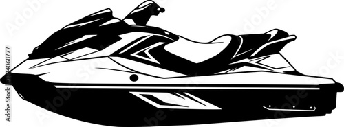 black and white silhouette of a jet ski vector on a white background

