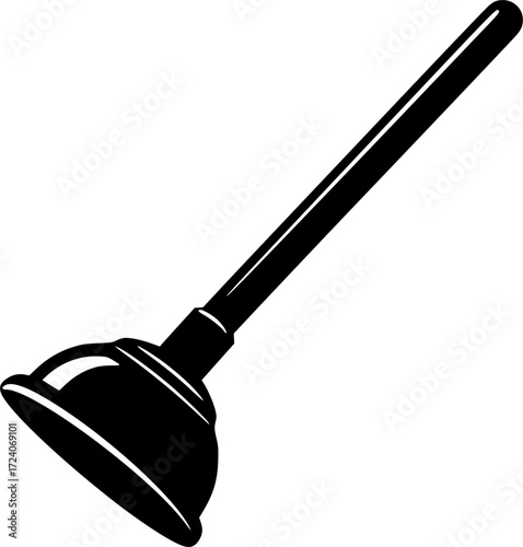 black and white silhouette of a Plunger vector on a white background
