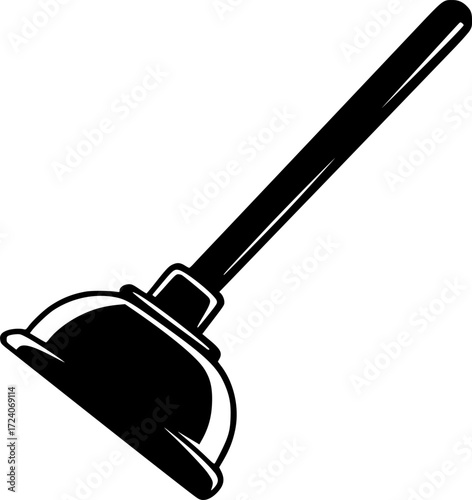 black and white silhouette of a Plunger vector on a white background
