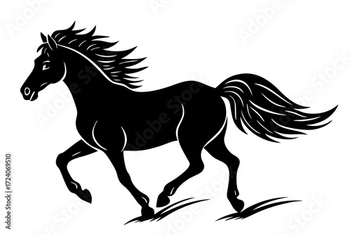 A horse galloping freely in a field