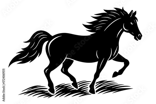 A horse galloping freely in a field