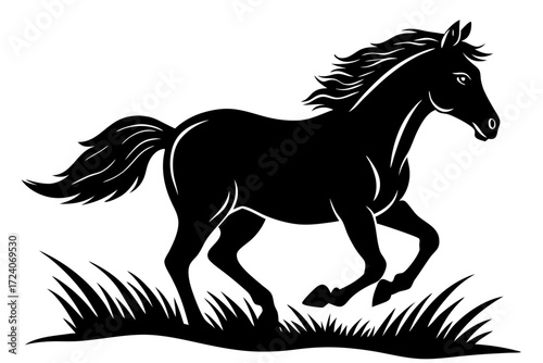 A horse galloping freely in a field