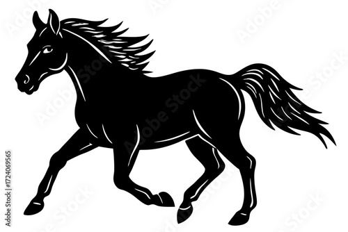 A horse galloping freely in a field