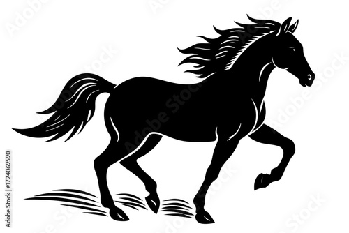 A horse galloping freely in a field