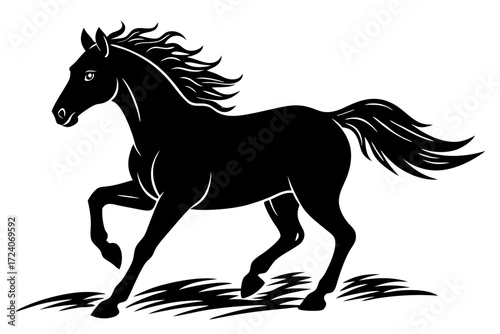 A horse galloping freely in a field