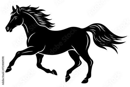 A horse galloping freely in a field