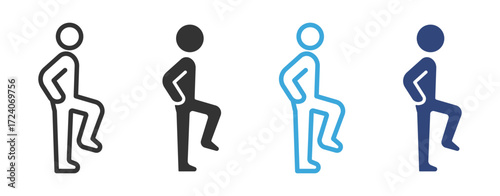 Single Leg Calf Raise Icon set , Fitness Activity Icons in outline and flat style, vector illustration .