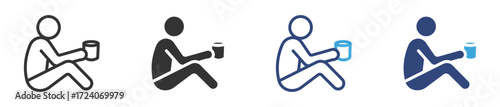 Homeless person seeking help icon set , Poverty icon set. Homless, hunger and poorin icons in outline and flat style, vector illustration .