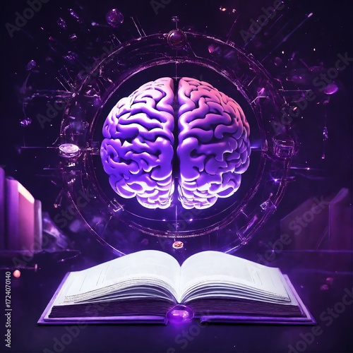human brain with book