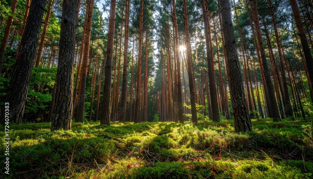 Obraz premium Forest sunlight path