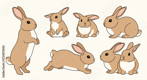 A collection of cute cartoon bunnies in various playful poses.