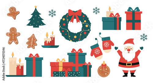 A colorful collection of christmas themed pixel art elements