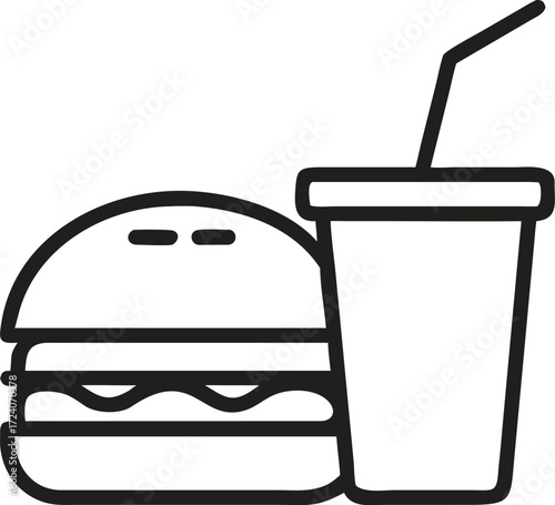 Vector cartoon illustration of fast food icons, a set of coffee cups and drink cans, for a beverage design