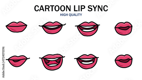 Lips Sync Set. Human lips Collection for lips Animation and synchronization. Sad, Smile, Angry, Laughing Mouth Vector Illustration.	
