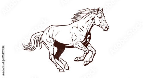 A powerful horse gallops with speed and grace in a dynamic outline drawing.