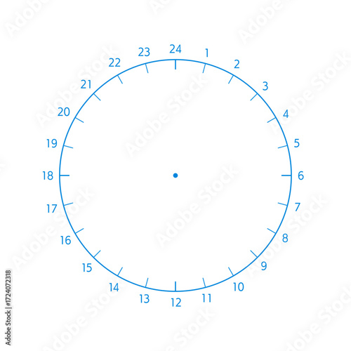1-24の数字とアナログ時計のテンプレート - 一日･24時間のスケジュールやログ、円グラフの素材