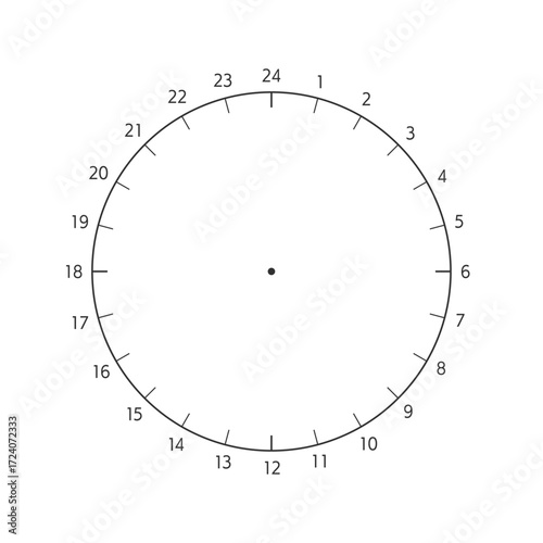 1-24の数字とアナログ時計のテンプレート - 一日･24時間のスケジュールやログ、円グラフの素材