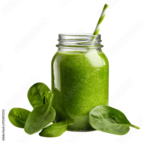 Green Smoothie in Mason Jar, isolated on transparent background