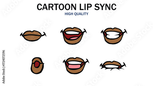 Lips Sync Set. Human lips Collection for lips Animation and synchronization. Sad, Smile, Angry, Laughing Mouth Vector Illustration.	
