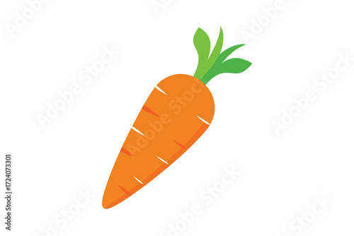 Simple flat shows an orange carrot with green leaves on white