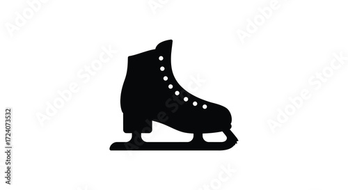 A single ice skate presented in a bold black and white silhouette