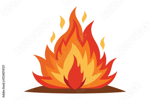Bright orange and yellow flames rise above the dark brown base of bonfire