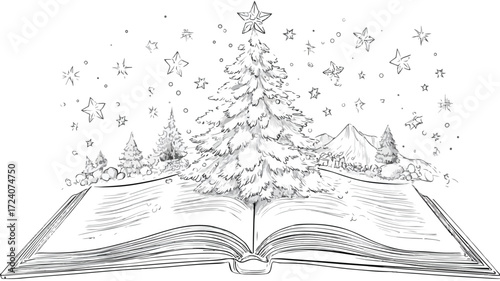 Enchanting Christmas Magic Book - Festive Holiday Theme Illustration