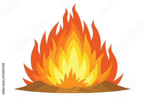 Vivid flames emerge from ground, creating a campfire experience in a bright depiction