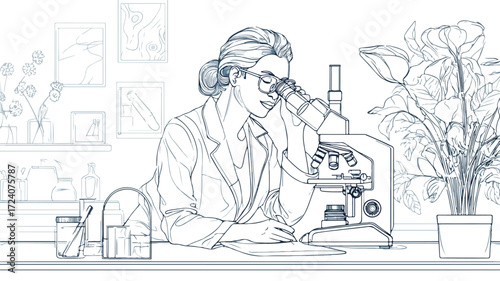 Professional Female Scientist Examining Botanical Specimen in Laboratory Setting