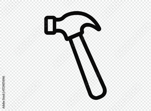 Simple outline drawing of a claw hammer on a transparent background