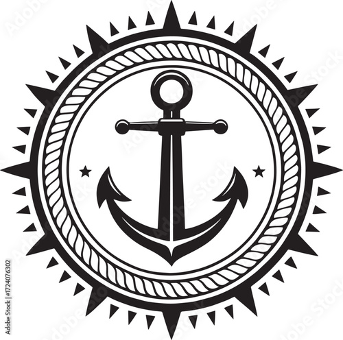 Nautical anchor compass rose emblem badge symbol