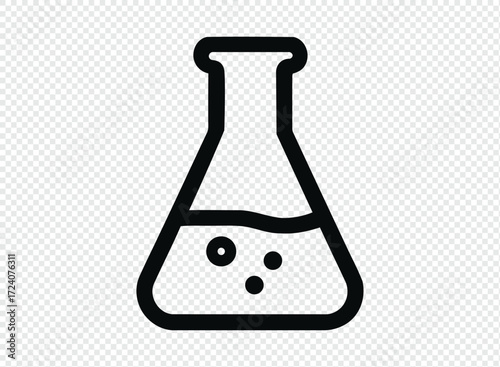 Simple line art icon of a laboratory flask with liquid and bubbles