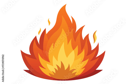 Cartoon flames flicker brightly with gradients of vibrant orange and yellow colors against white