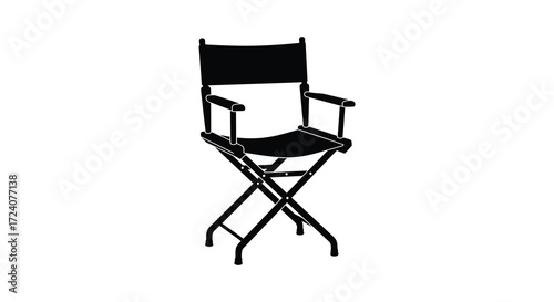 A dark director s chair stands isolated against a plain white background silhouette