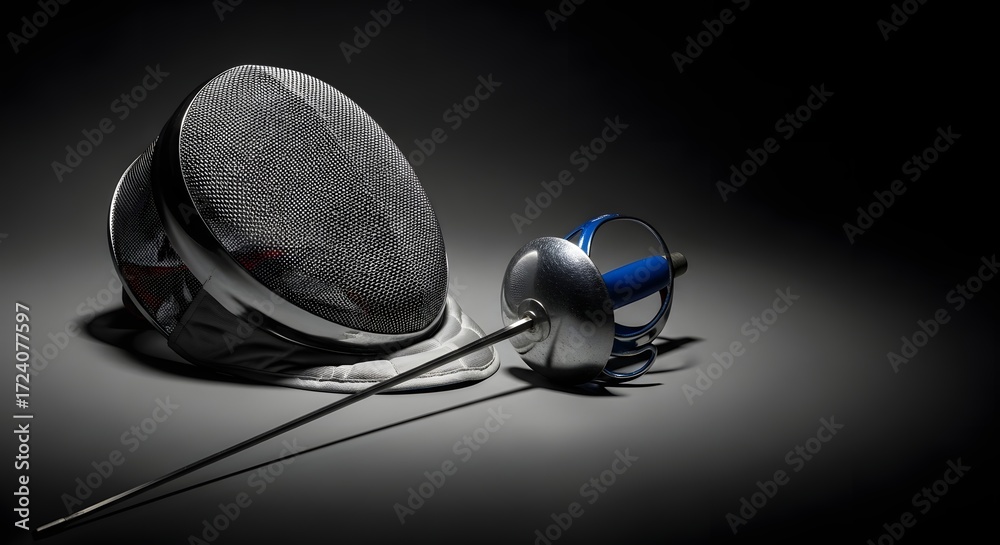 custom made wallpaper toronto digitalMinimal fencing mask and foil on dark neutral surface with spotlight