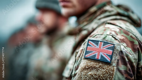 British soldier in camouflage uniform with the Union Jack flag patch.