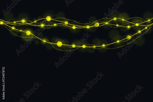 Bright Christmas garland. Vector glowing bulbs on wire garlands.
