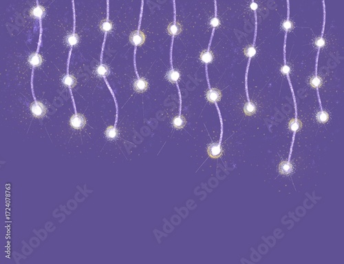Bright Christmas garland. Vector glowing bulbs on wire garlands.