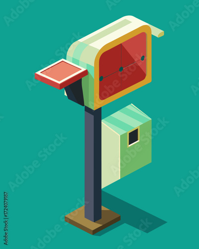 A retrostyled mailbox with a tiny solar panel attached providing just enough light for late night mail pickups.. Vector illustration