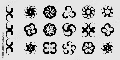Set creative circular and spiral icons decorative accents for logos, digital design features  branding