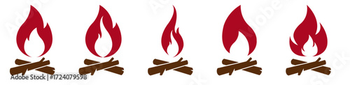 Wood campfire set. Camping fire firewood, signal bonfire on beach outdoor fireplace with burn coal or wooden log extinguished flame cartoon campfires