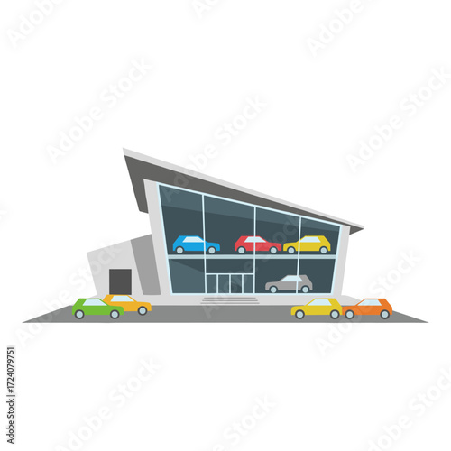 Illustration concept of a car showroom view on a white background