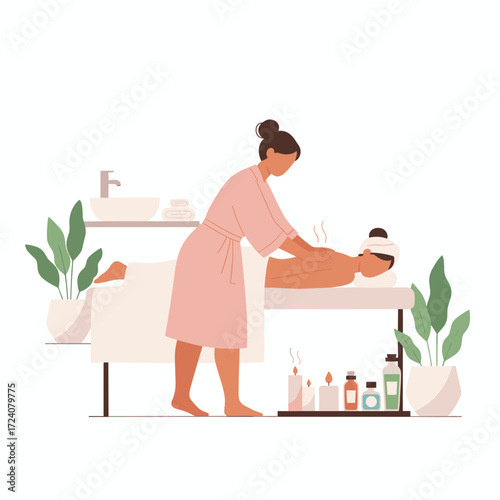 A relaxed woman receives a back massage from a professional therapist in a luxurious spa, embodying wellness, healing, and relaxation