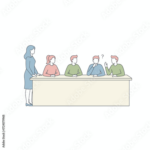 A woman in a job interview with four elegant members of management