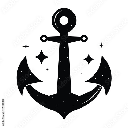 Vintage nautical anchor symbol with sparkling stars detail