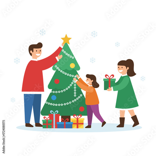 Illustration concept depicting friends exchanging Christmas presents