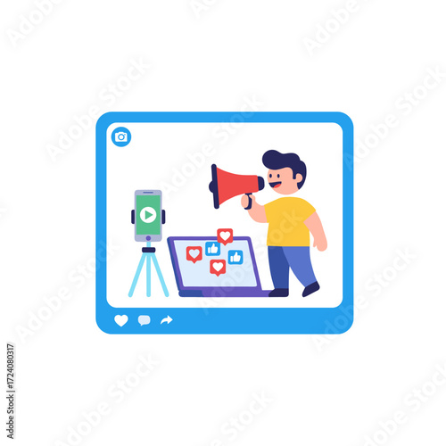 Illustration concept of a blogger creating content, shown as a flat illustration isolated on a white background