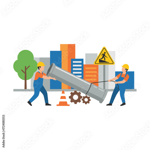 A construction worker is laboring on the building site